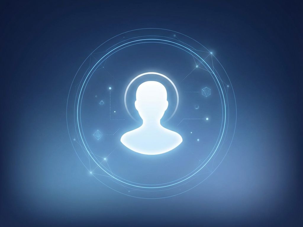 customer-profile-single-view-data-automation.jpg Customer profile icon with data connection lines in circular pattern on blue gradient background representing unified marketing automation