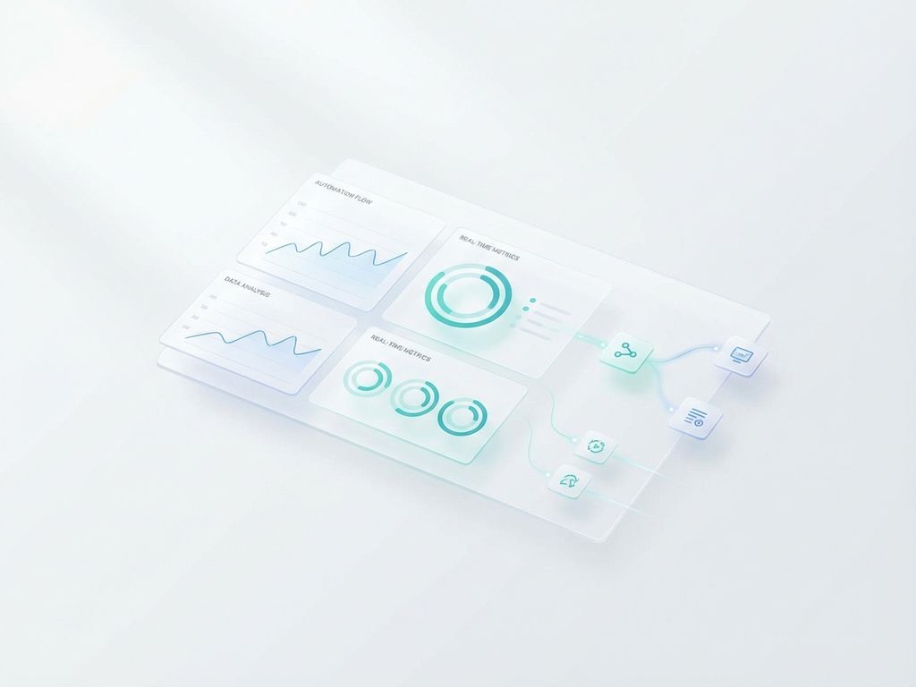 marketing-automation-dashboard-interface-design.jpg Digital dashboard interface with blue data visualization charts, progress indicators, and workflow nodes on white background.